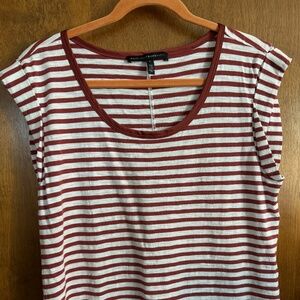whbm striped tee shirt size L, brown and white with capped sleeve